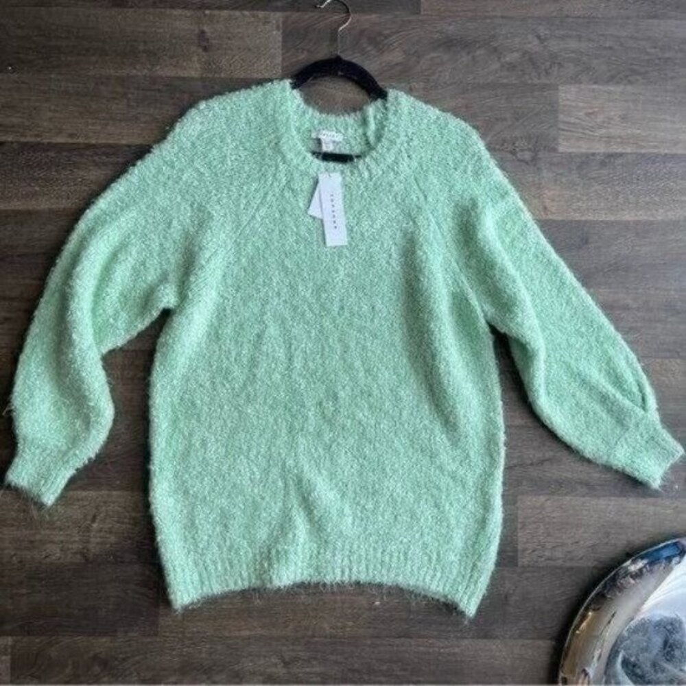 Topshop Women's Mint Green Crewneck Knit Pullover Sweater Furry Cozy Size S 4-6